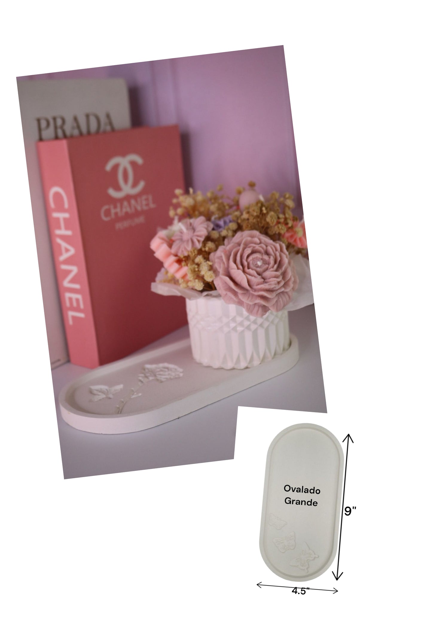 Florero con Velas Aromática Set Completo! Cuatro opciones diferentes de bandeja